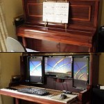 piano, tre monitor, computer, modding, pc pianoforte
