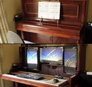 piano, tre monitor, computer, modding, pc pianoforte